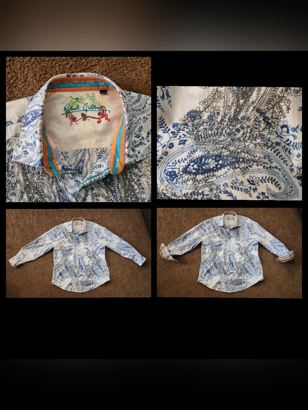 3XL men ROBERT GRAHAM long sleeve paisley embroidered button shirt flip cuff